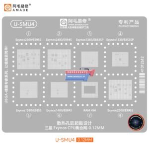 AMAOE U-SMU4 BGA Reballing Stencil for Samsung Exynos E9955 /E8835 / E8535 / E8855 / E8845 /E9945 CPU & RAM (0.12mm)Short Description (For Product Summary)