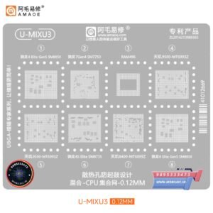 AMAOE U-MIXU3, U-MIXU3 V3.0 Stencil, SM8850 Stencil, SM7750 Reballing Stencil, MT6993Z Stencil, MT6899Z Stencil, MT6858V Stencil, RAM496 BGA Stencil, Snapdragon 8 Elite Gen 5 Stencil, Dimensity 9500 Stencil, 0.12mm CPU Stencil