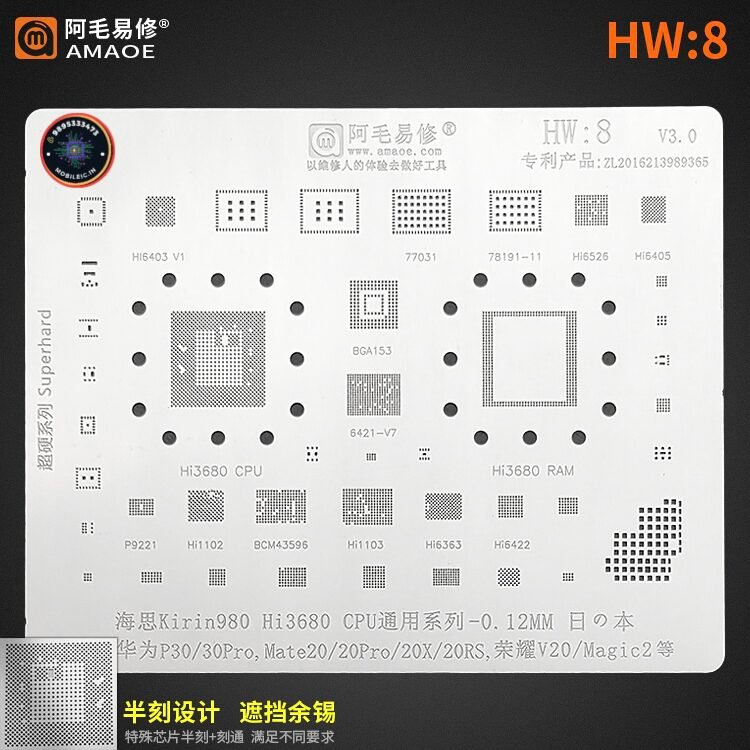HW8 STENCIL HI3680 FOR Huawei P30/P30 Pro, Mate 20/Mate 20 Pro/20X/20RS, and Honor V20/Magic 2